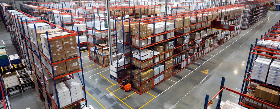 Warehouse logistics layout with loading docks and efficient truck circulation